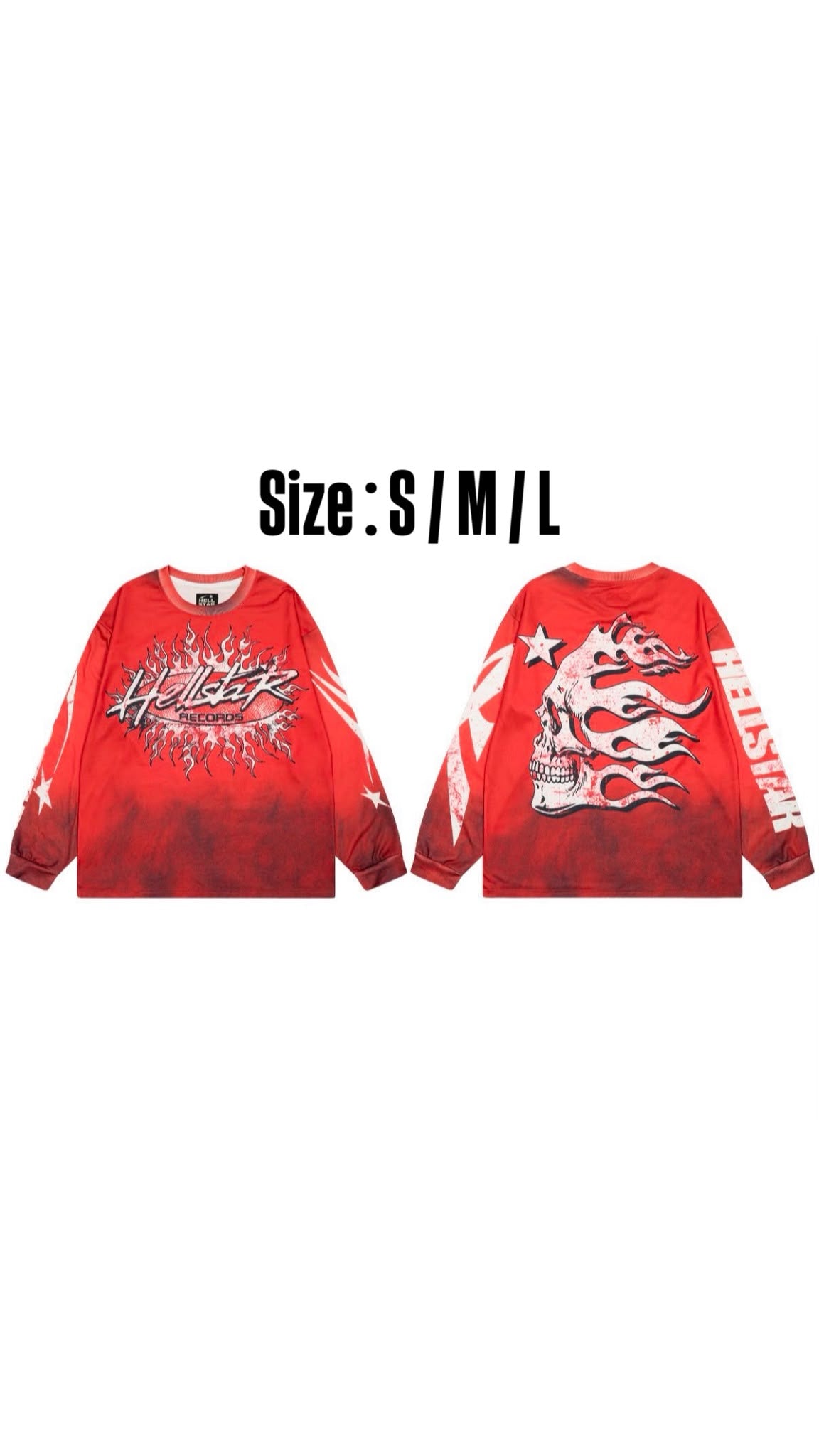 Camiseta manga larga roja | gráfico calavera, fotografía del artículo proporcionada por la tienda