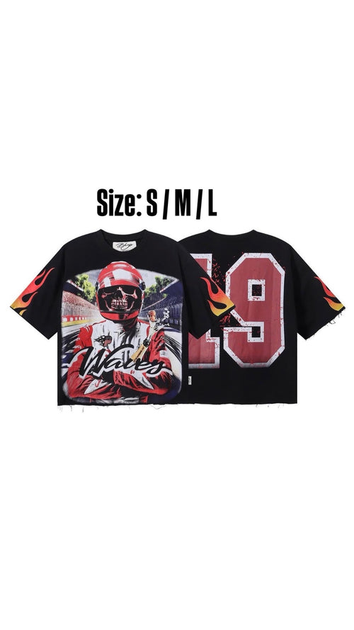 Camiseta negra Racing 8 | gráfico rojo, fotografía del artículo proporcionada por la tienda