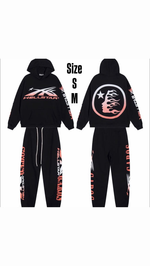 Conjunto negro con gráficos coral, vistas delantera y trasera